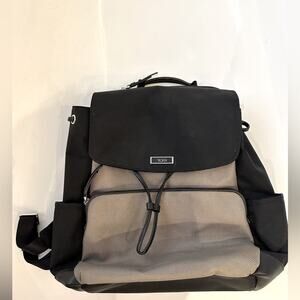 Tumi Mezzanine Pebbled Leather Pat Backpack Fits 12" Laptop Black/khaki